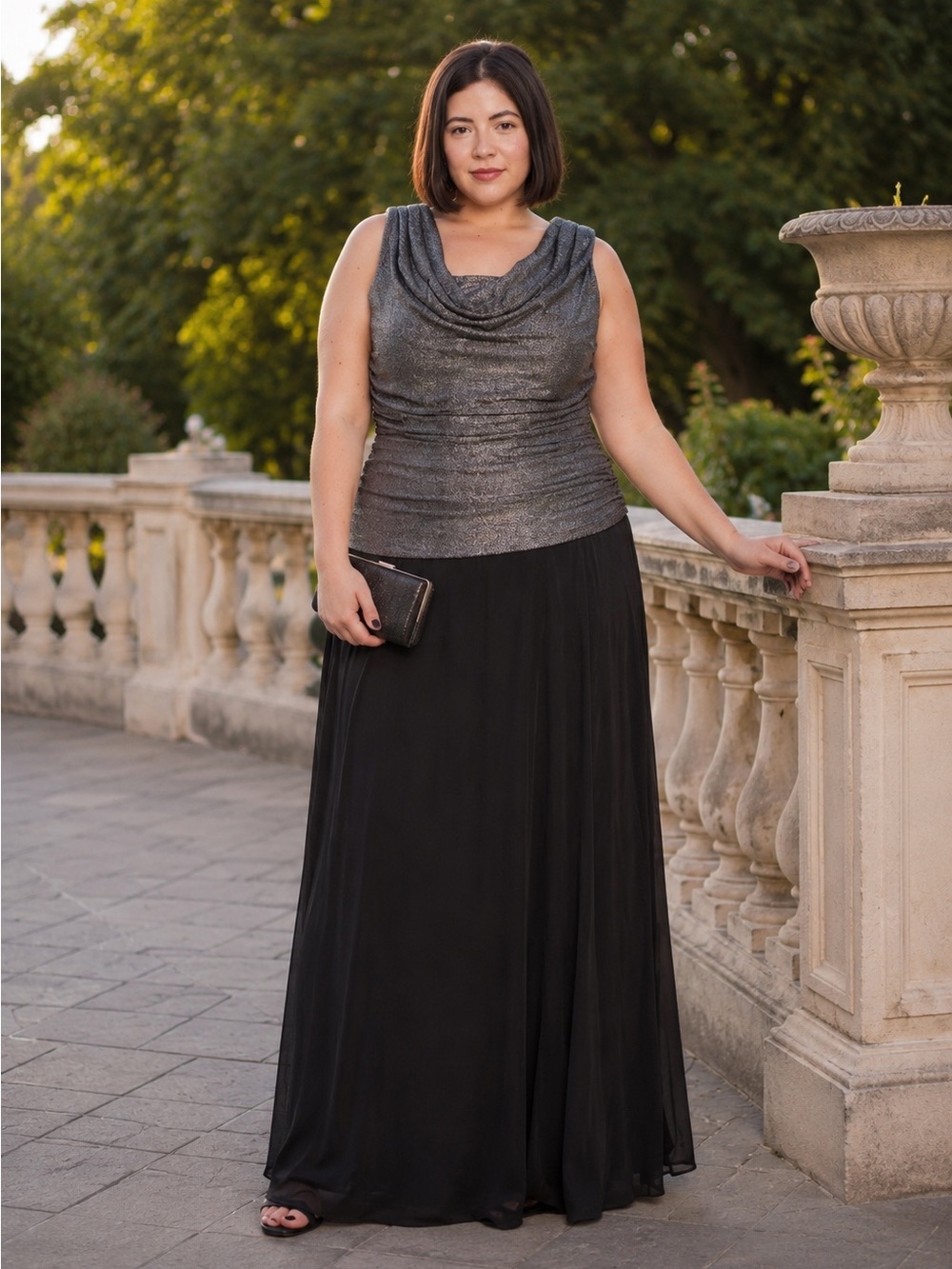 NWT‎ R&M Richards 9657W Plus Size Mother Of The Bride Dress Silver/Black 16W
